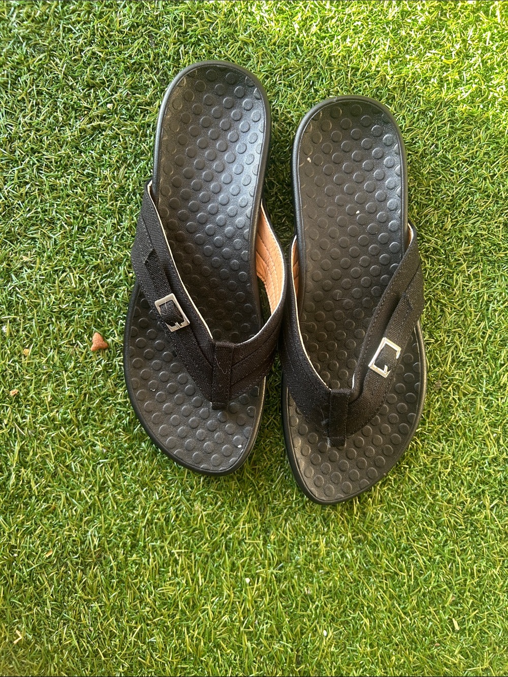 Volcom Black Textured Flip Flops with Small Silver Buckles
Thong Sandals